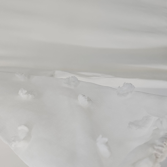 Elegant Milk White Textured Blouse w Sheer‎ Embellished Sleeve & Teardrop Back - Picture 5 of 10